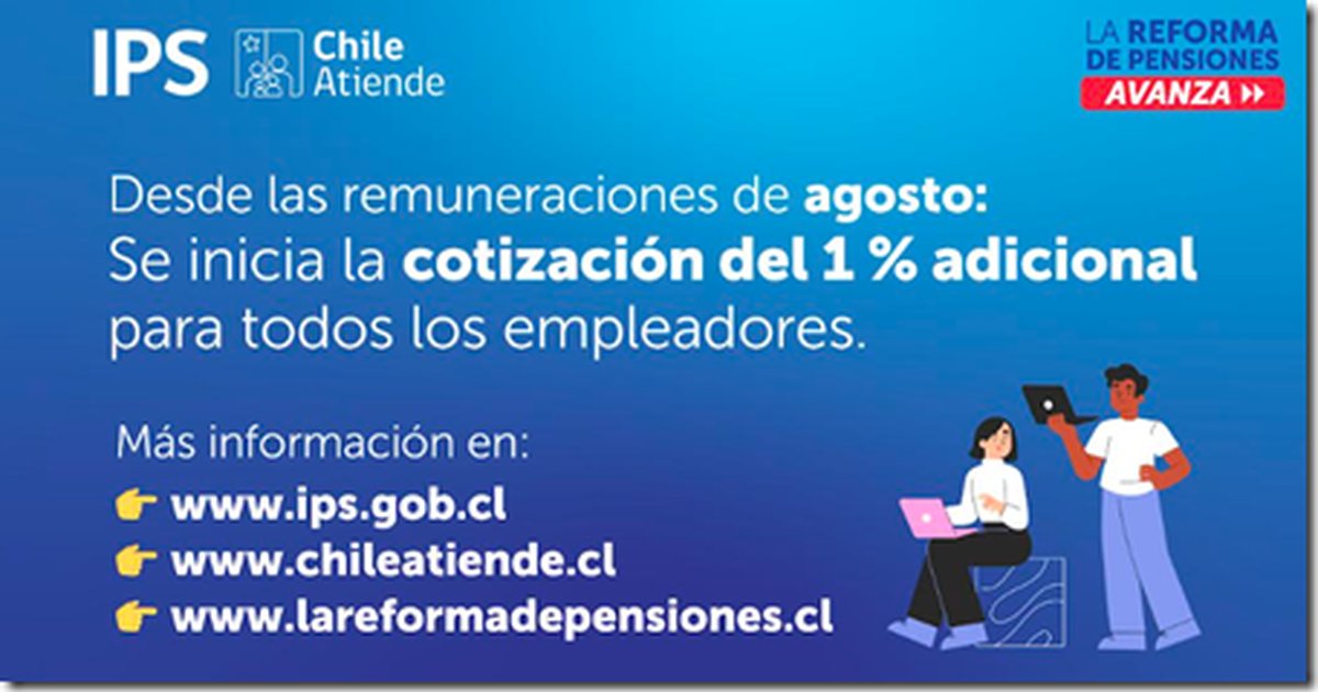 Reforma de Pensiones: Desde las remuneraciones de agosto, se inicia la cotización del 1 % adicional para todos los empleadores Reforma de Pensiones: Desde las remuneraciones de agosto, se inicia la cotización del 1 % adicional para todos los empleadores